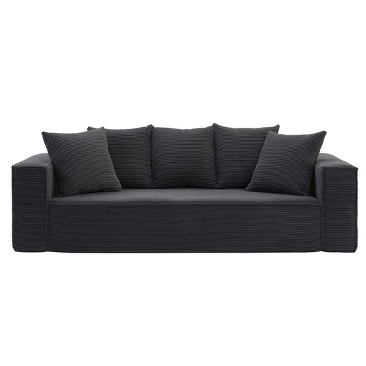 Divano a 3 posti in velluto a coste nero da 88,97'' con 5 cuscini, design modulare elegante per soggiorno moderno