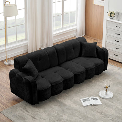 Divano a 3 posti Teddy Plush Special Cloud Design nero 96.06 con seduta in schiuma spessa e cuscini per soggiorno