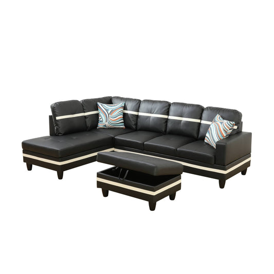 Divano per soggiorno in pelle sintetica semi-PU bianco e nero, 3 pezzi