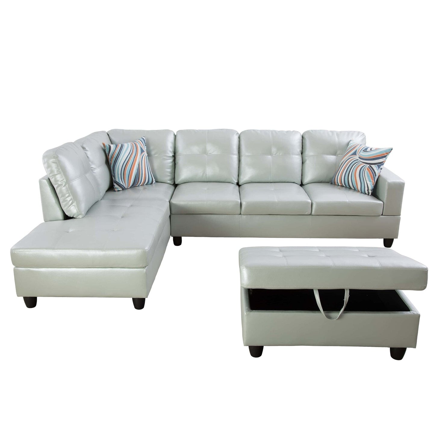 Divano per soggiorno in pelle sintetica semi-PU bianco e nero, 3 pezzi