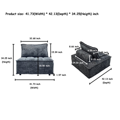 Set di divani modulari in ciniglia nera da 3 pezzi