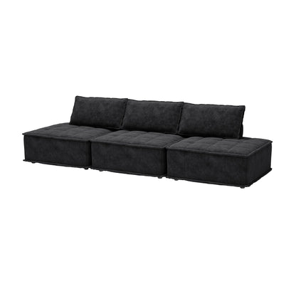 Set di divani modulari in ciniglia nera da 3 pezzi