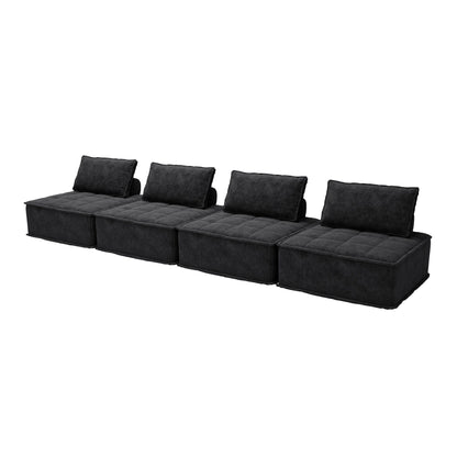 Set di divani modulari in ciniglia nera da 4 pezzi