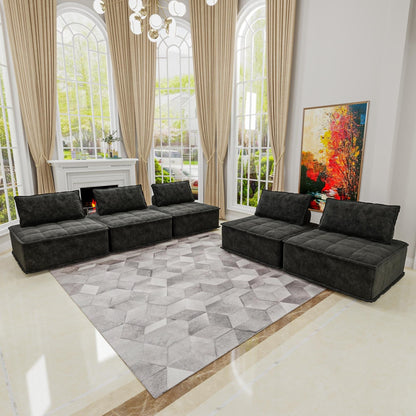 Set di divani modulari in ciniglia nera da 5 pezzi