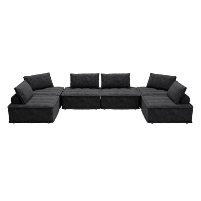 Set di divani modulari in ciniglia nera da 6 pezzi
