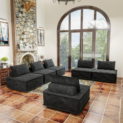 Set di divani modulari in ciniglia nera da 6 pezzi