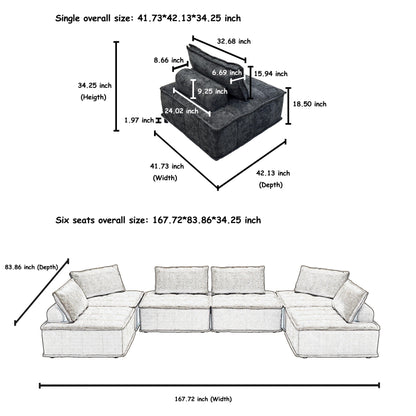 Set di divani modulari in ciniglia nera da 6 pezzi