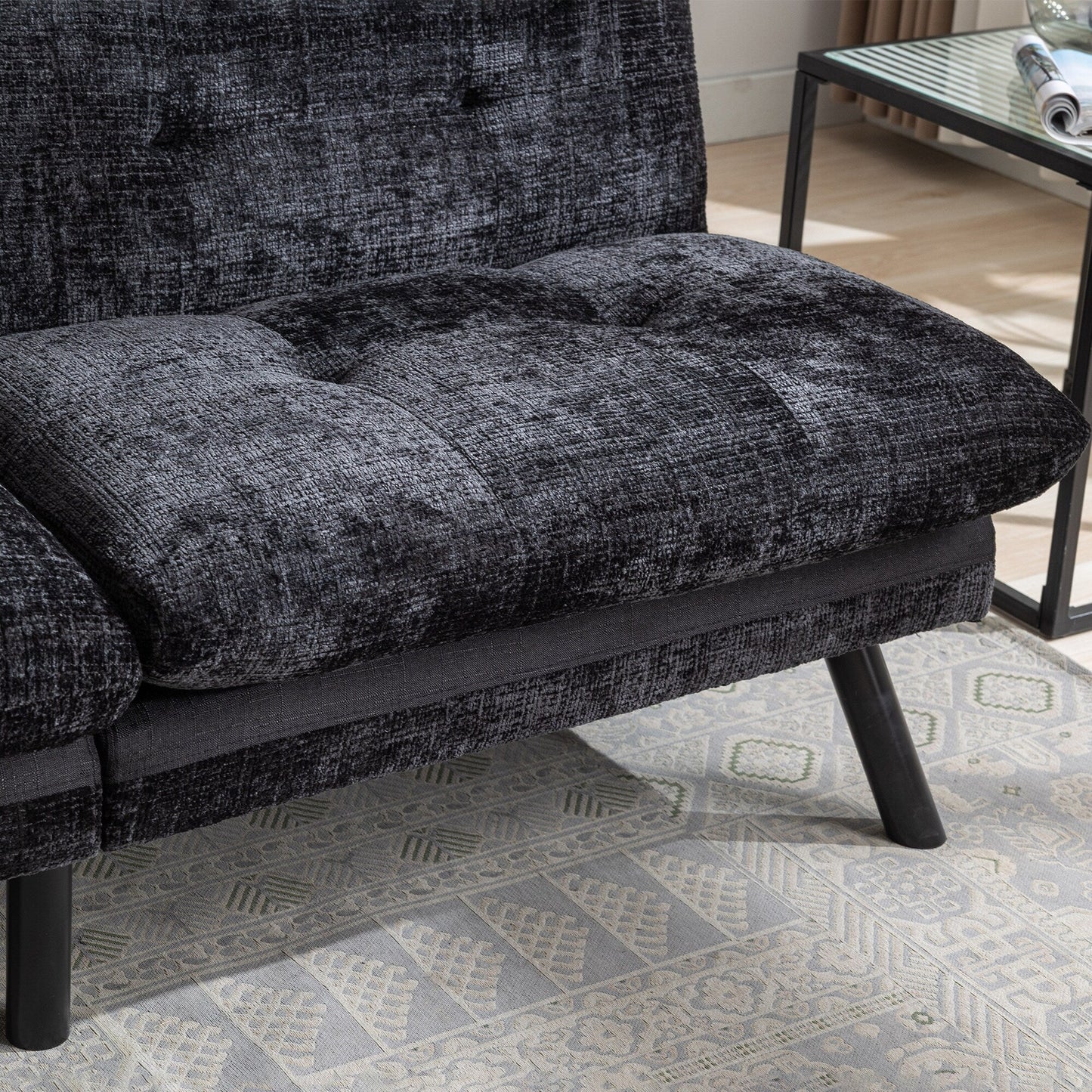 Divano letto futon convertibile in ciniglia nera
