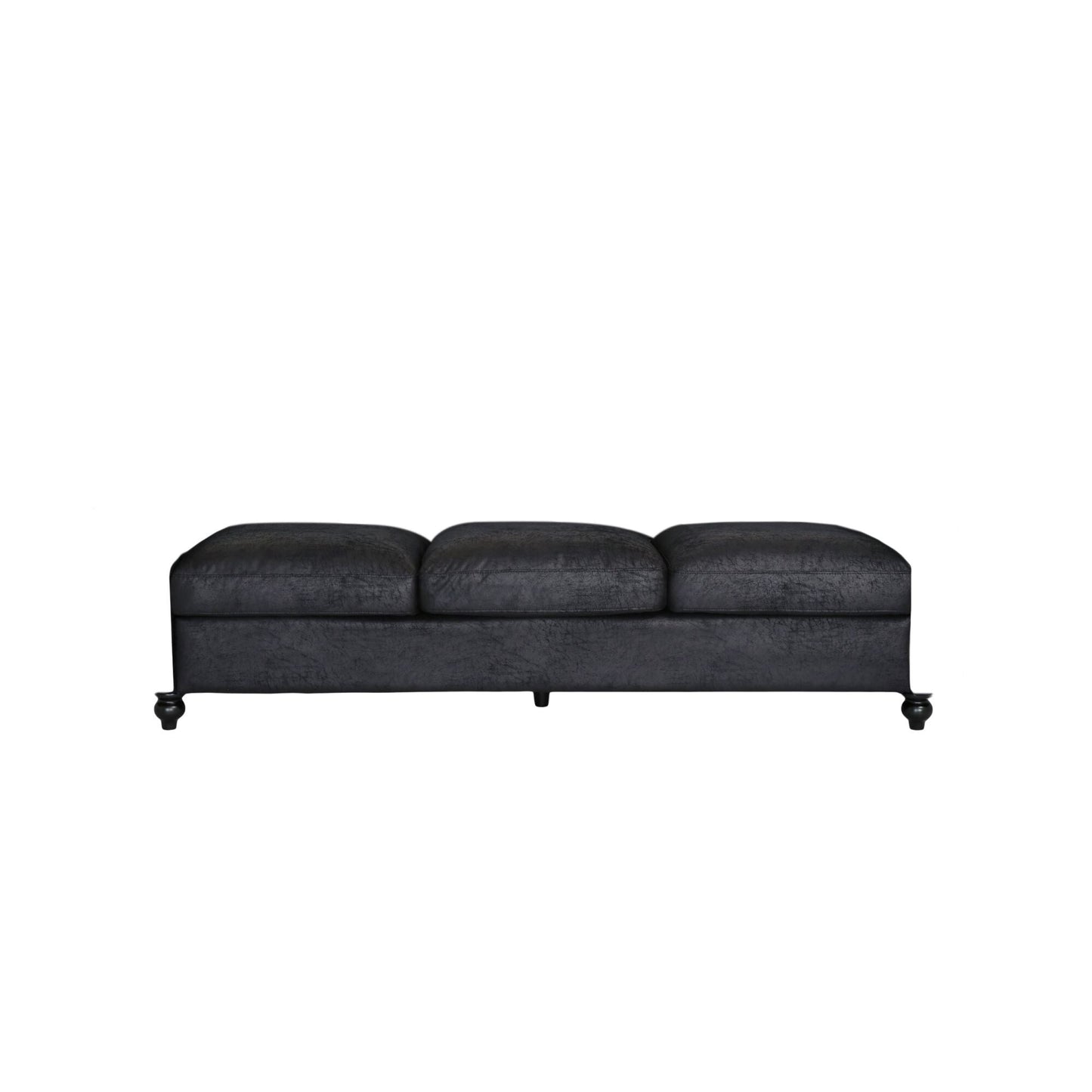Divano Chesterfield nero 84.75 imbottito con bottoni, 3 posti, borchie e gambe in legno per soggiorno