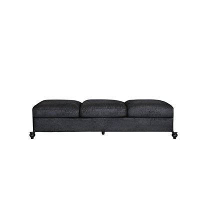 Divano Chesterfield nero 84.75 imbottito con bottoni, 3 posti, borchie e gambe in legno per soggiorno