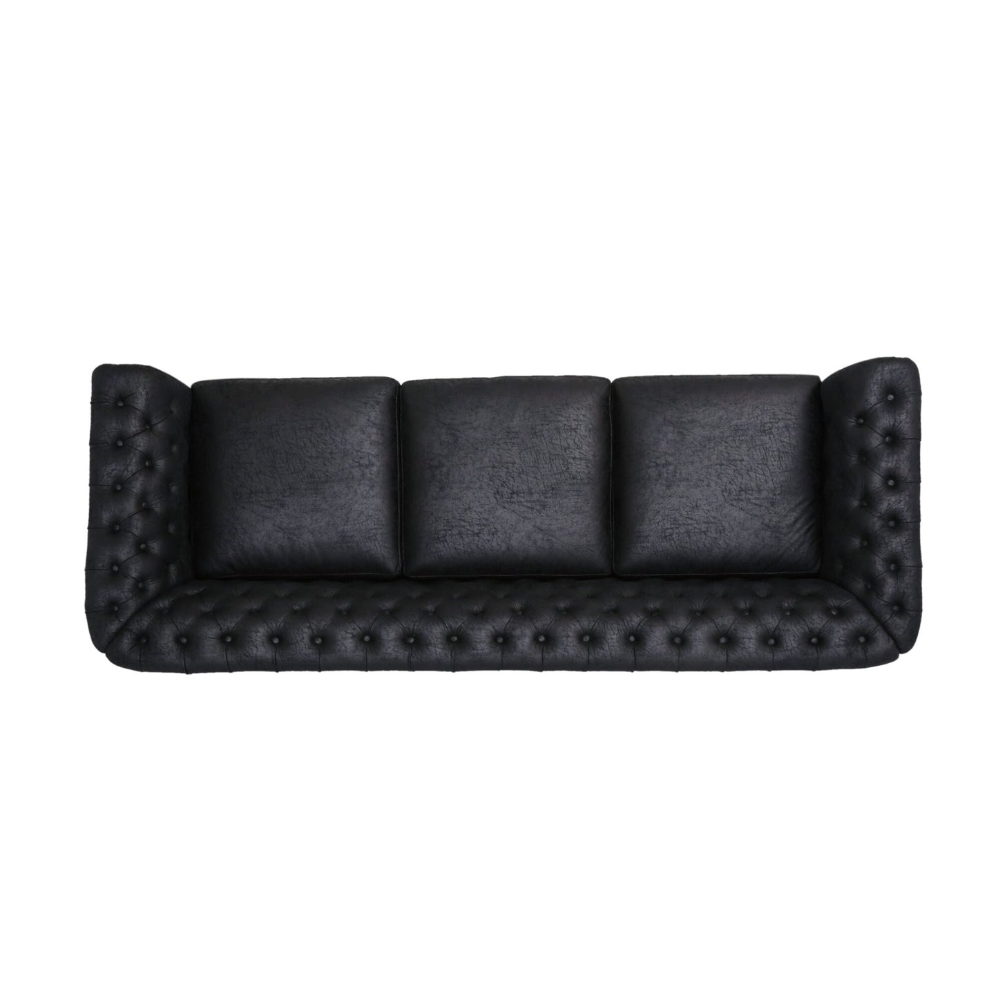 Divano Chesterfield nero a 3 posti con bottoni e borchie
