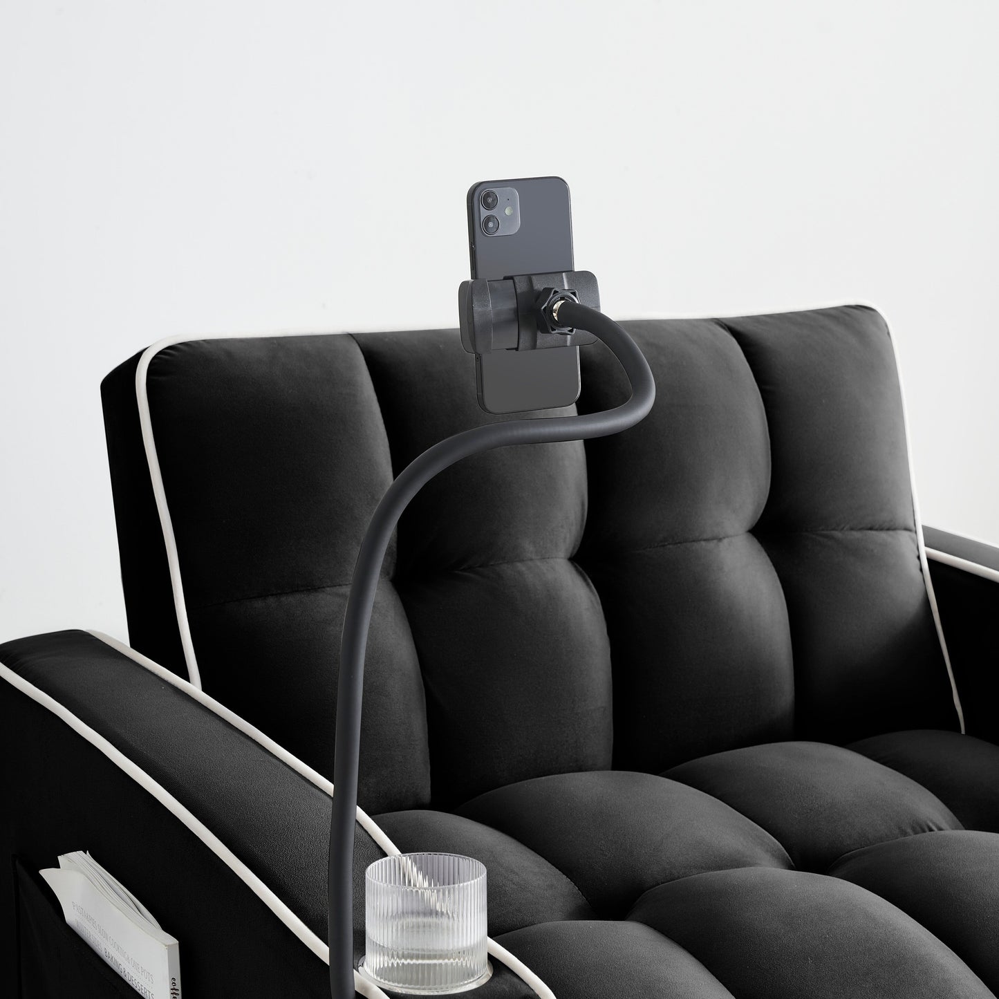 Divano letto singolo convertibile nero con porta di ricarica USB