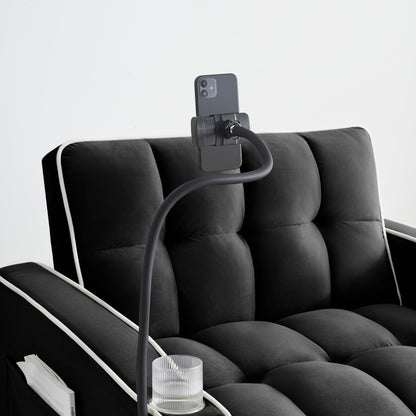 Divano letto singolo convertibile nero con porta di ricarica USB