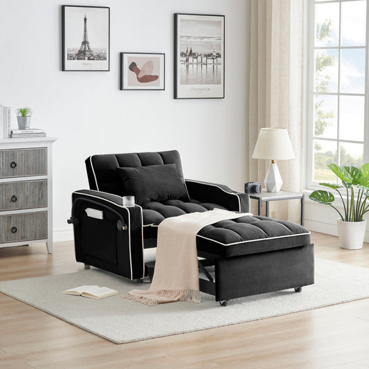 Divano letto singolo convertibile nero con porta di ricarica USB