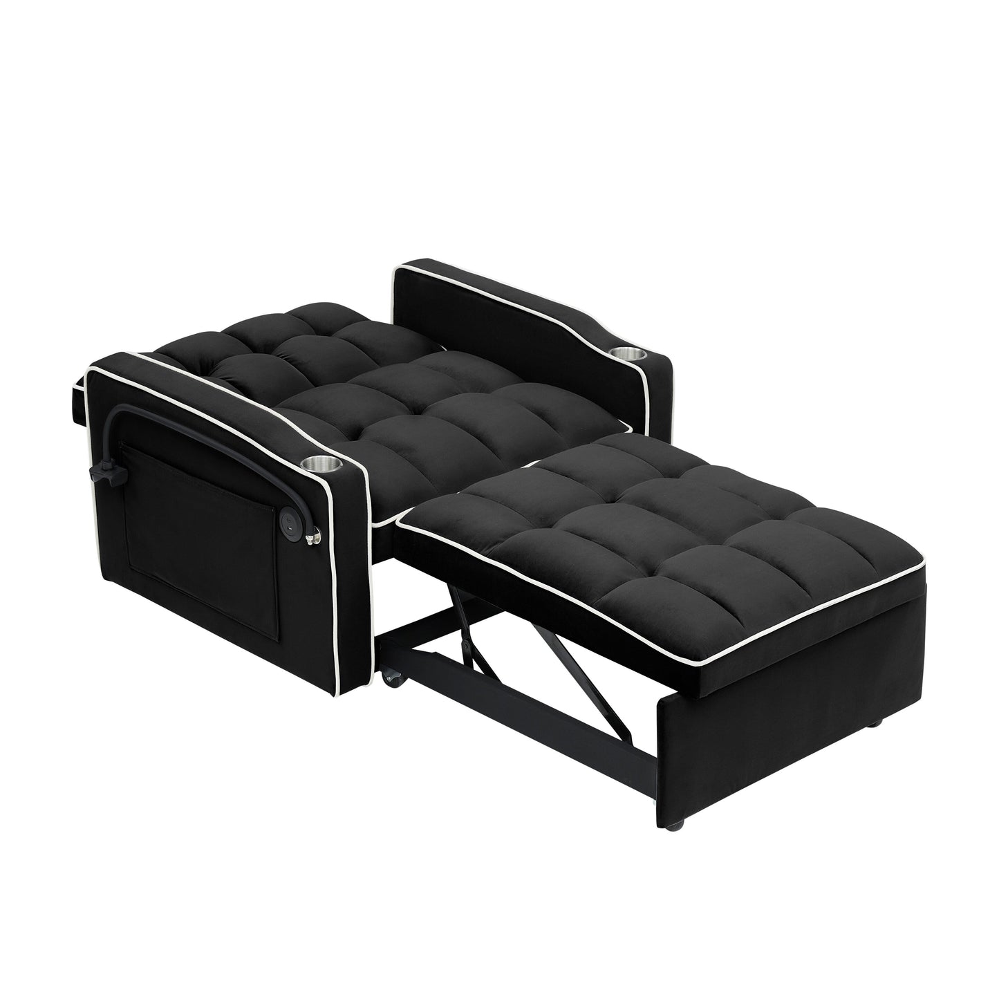 Divano letto singolo convertibile nero con porta di ricarica USB