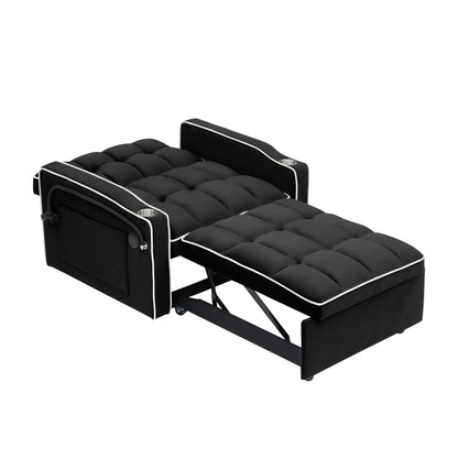 Divano letto singolo convertibile nero con porta di ricarica USB