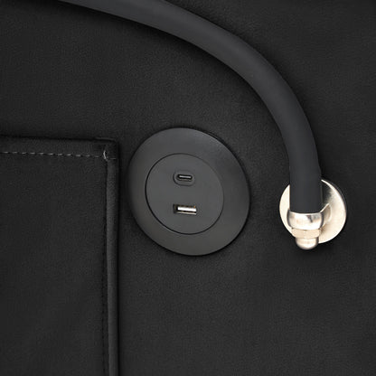 Divano letto singolo convertibile nero con porta di ricarica USB