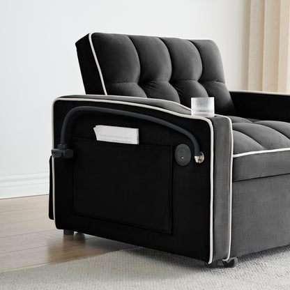 Divano letto singolo convertibile nero con porta di ricarica USB