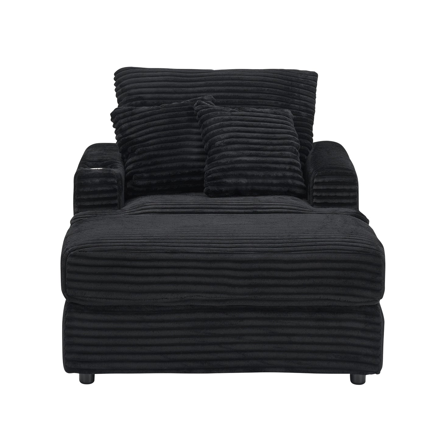 Poltrona in velluto a coste nero con pouf e portabicchieri