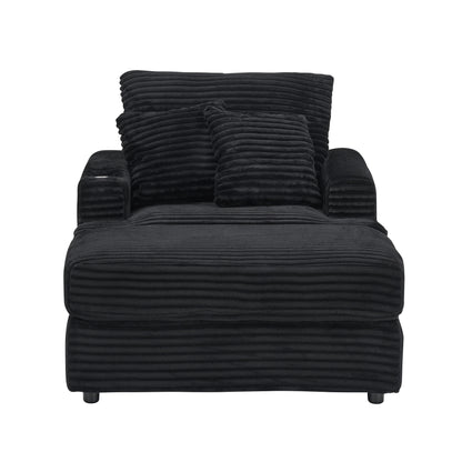 Poltrona in velluto a coste nero con pouf e portabicchieri