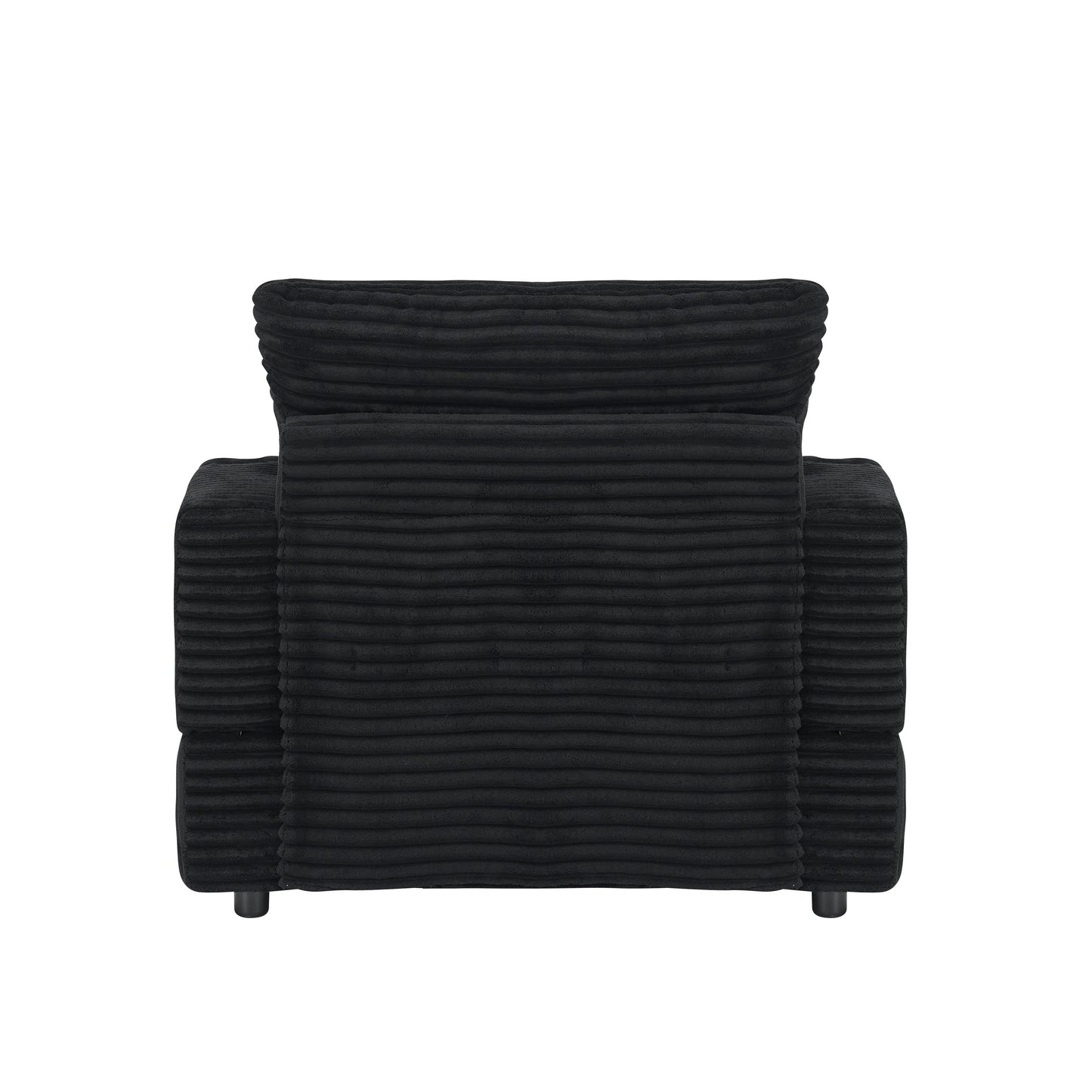 Poltrona in velluto a coste nero con pouf e portabicchieri