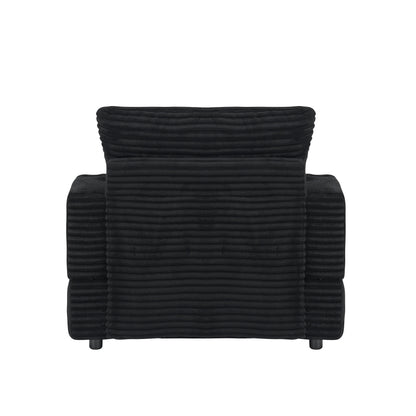 Poltrona in velluto a coste nero con pouf e portabicchieri