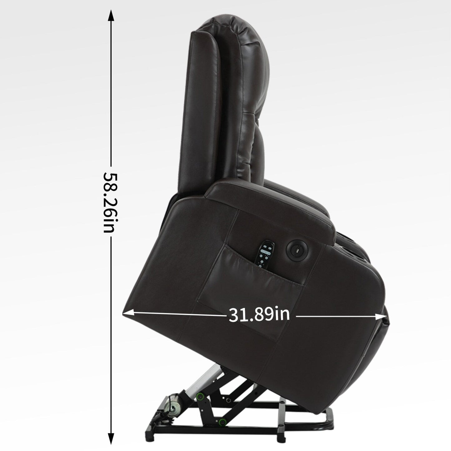 Poltrona reclinabile elettrica nera adatta agli anziani, dotata di massaggio vibrante, riscaldamento lombare, porta USB e portabicchieri