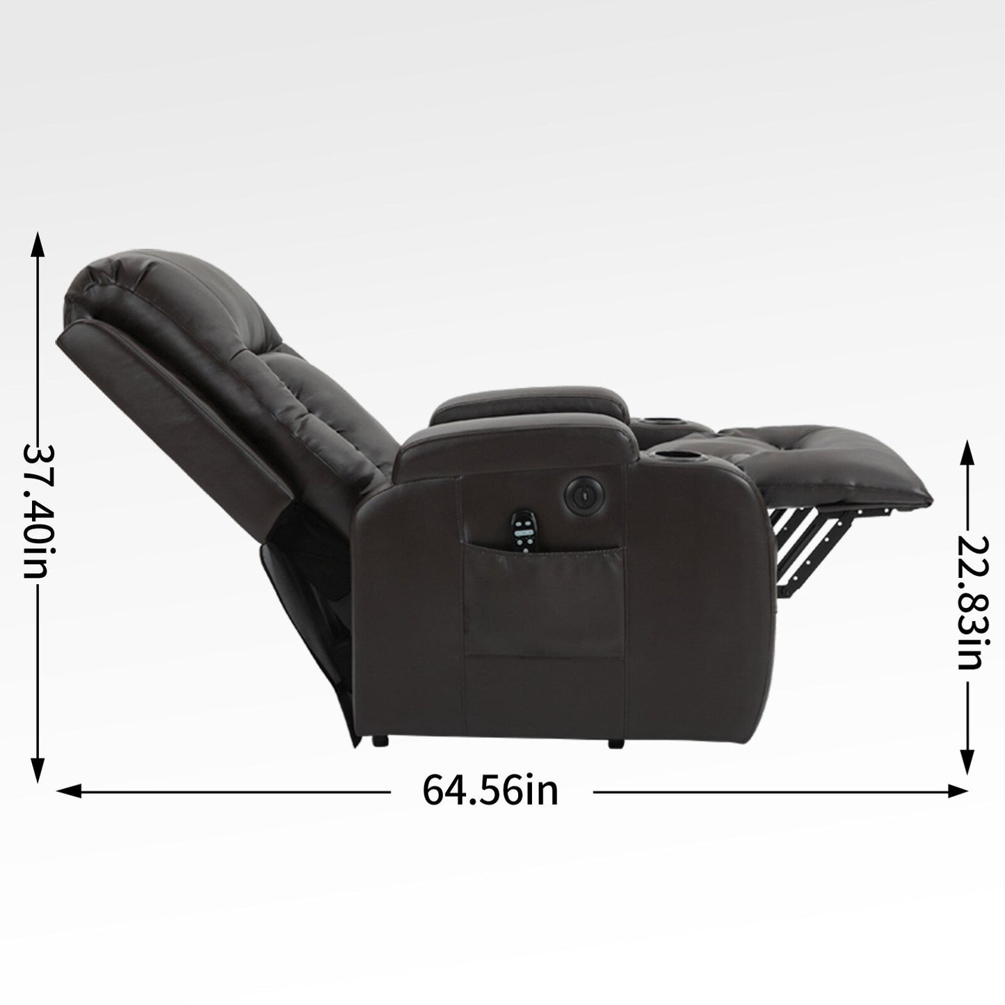 Poltrona reclinabile elettrica nera adatta agli anziani con massaggio vibrante, riscaldamento lombare, porta USB e portabicchieri