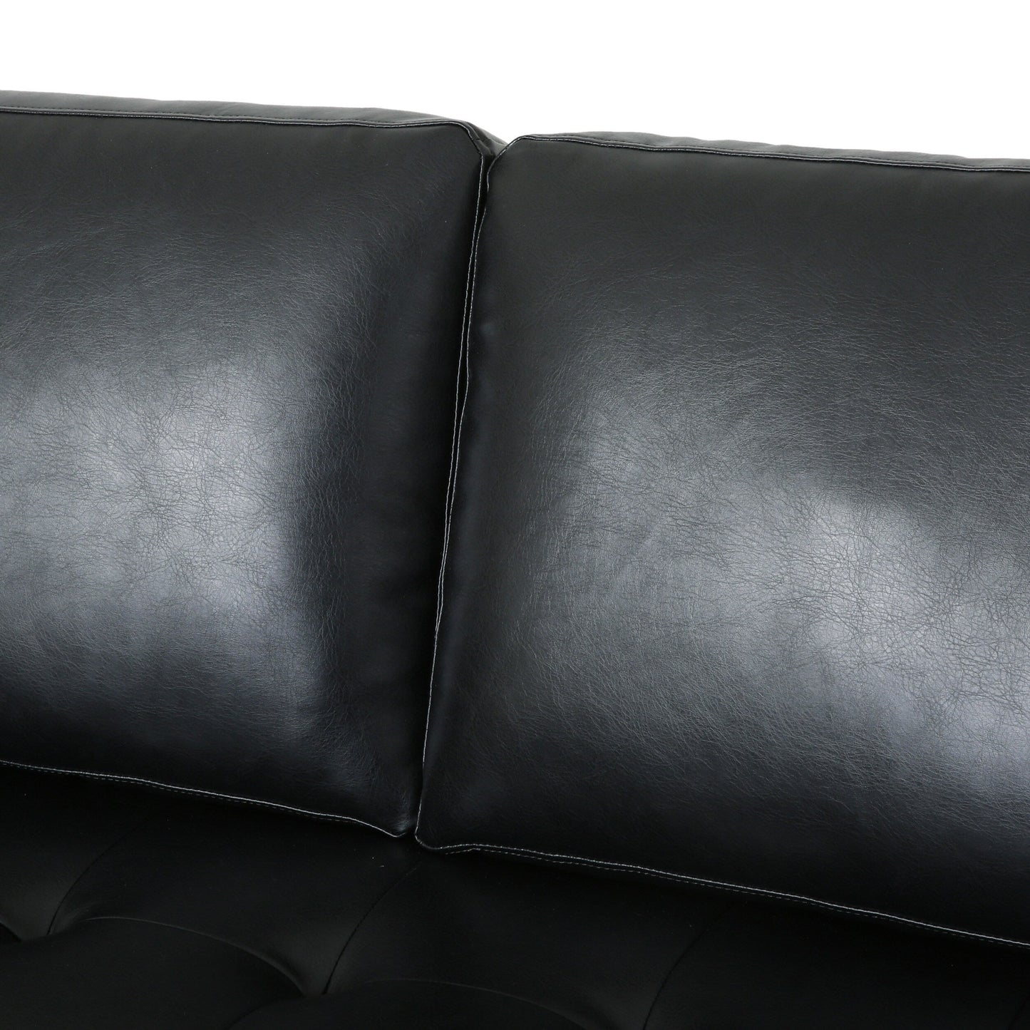 Divano a 3 posti in similpelle nera con gambe in legno