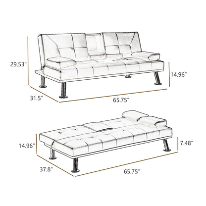 Divano letto a due posti in similpelle nera con portabicchieri, divano letto pieghevole trasformabile. - 31,50 x 65,75 x 29,53