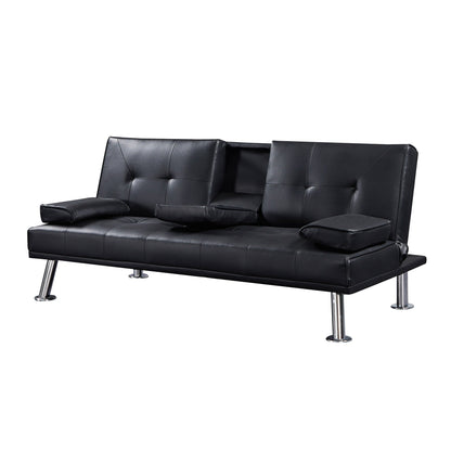 Divano letto a due posti in similpelle nera con portabicchieri, divano letto pieghevole trasformabile. - 31,50 x 65,75 x 29,53