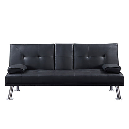 Divano letto a due posti in similpelle nera con portabicchieri, divano letto pieghevole trasformabile. - 31,50 x 65,75 x 29,53