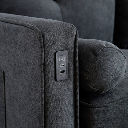 Divano a 3 posti in lino nero con luci a LED e porte USB