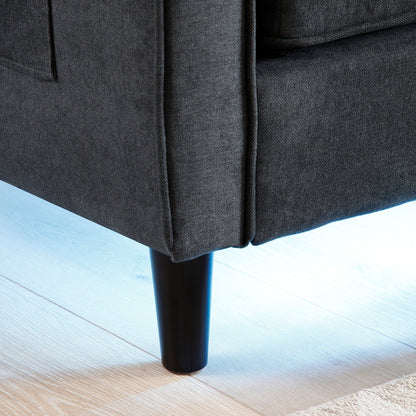 Divano a due posti in lino nero con luci a LED e porte USB