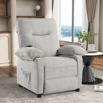 Poltrona reclinabile manuale nera con massaggio e riscaldamento, rivestimento in tessuto robusto, design portatile per il soggiorno