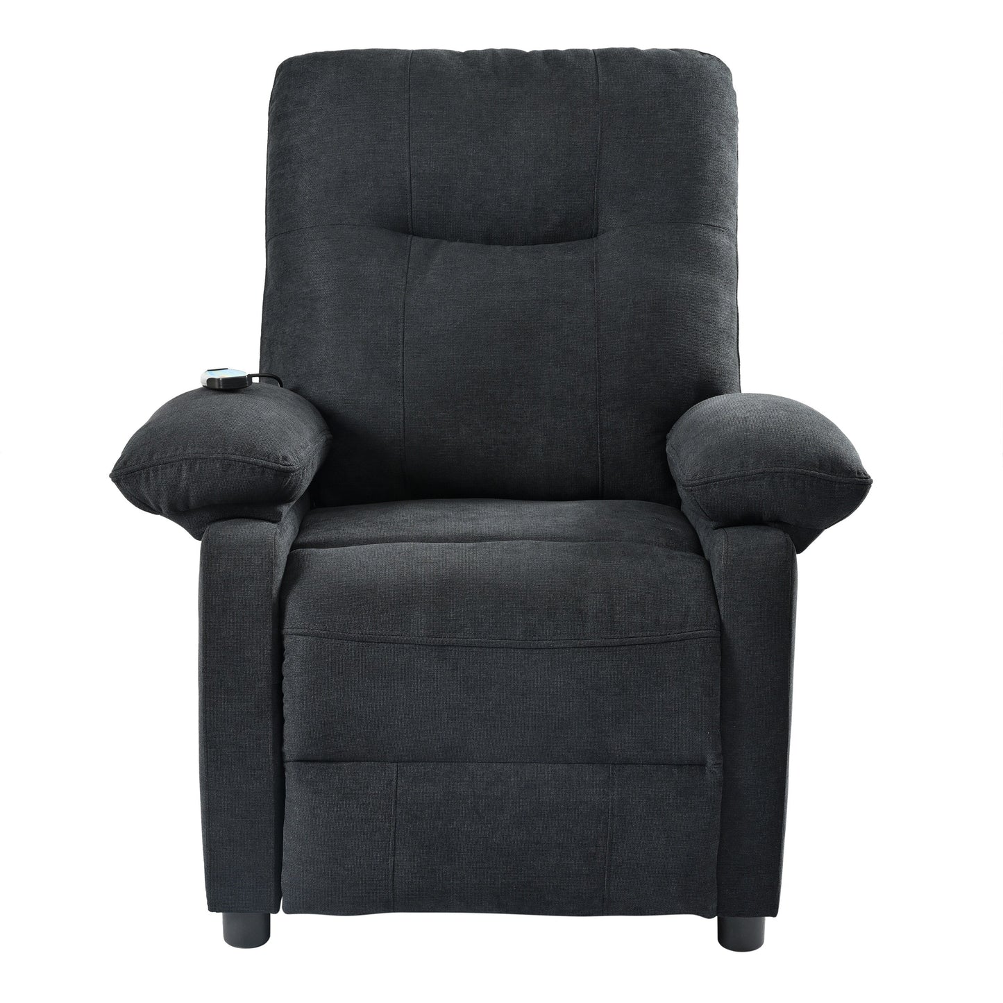 Poltrona reclinabile manuale nera con massaggio e riscaldamento, rivestimento in tessuto robusto, design portatile per il soggiorno