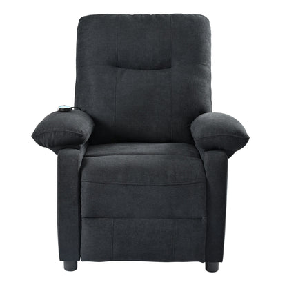Poltrona reclinabile manuale nera con massaggio e riscaldamento, rivestimento in tessuto robusto, design portatile per il soggiorno