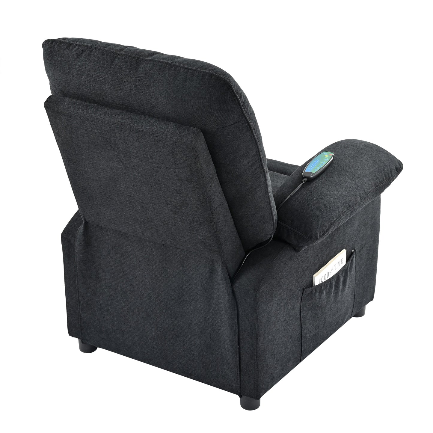 Poltrona reclinabile manuale nera con massaggio e riscaldamento, rivestimento in tessuto robusto, design portatile per il soggiorno
