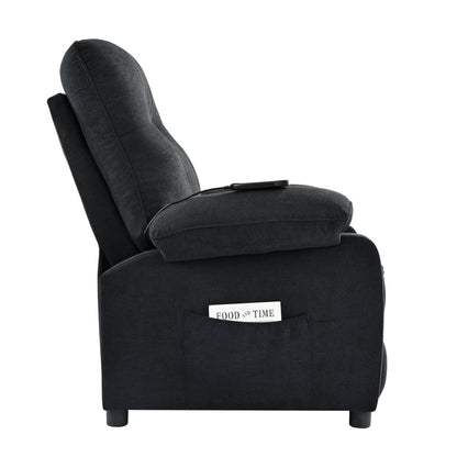 Poltrona reclinabile manuale nera con massaggio e riscaldamento, rivestimento in tessuto robusto, design portatile per il soggiorno
