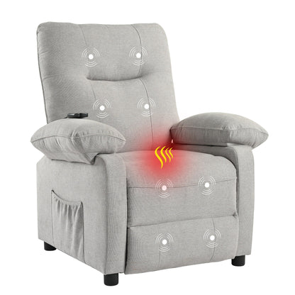 Poltrona reclinabile manuale nera con massaggio e riscaldamento, rivestimento in tessuto robusto, design portatile per il soggiorno