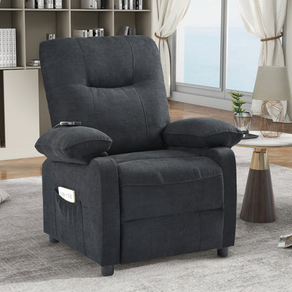 Poltrona reclinabile manuale nera con massaggio e riscaldamento, rivestimento in tessuto robusto, design portatile per il soggiorno
