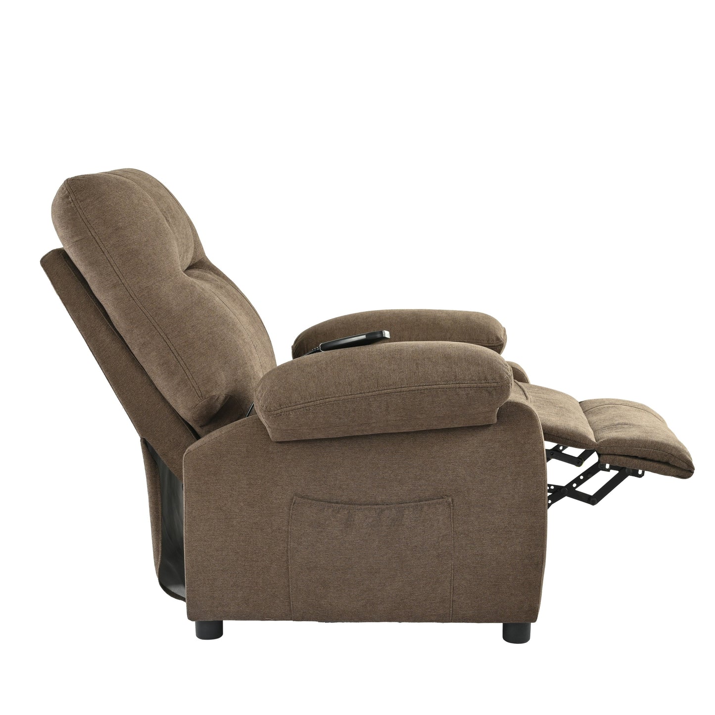 Poltrona reclinabile manuale nera con massaggio e riscaldamento, rivestimento in tessuto robusto, design portatile per il soggiorno