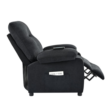 Poltrona reclinabile manuale nera con massaggio e riscaldamento, rivestimento in tessuto robusto, design portatile per il soggiorno