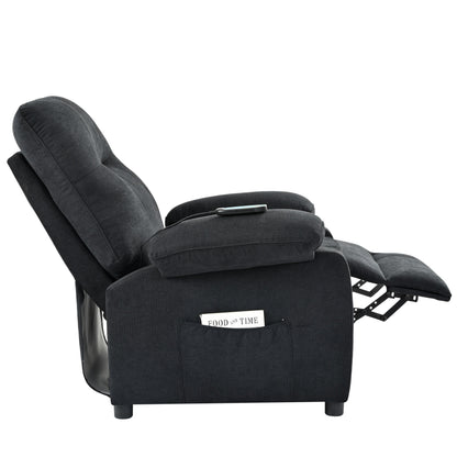 Poltrona reclinabile manuale nera con massaggio e riscaldamento, rivestimento in tessuto robusto, design portatile per il soggiorno