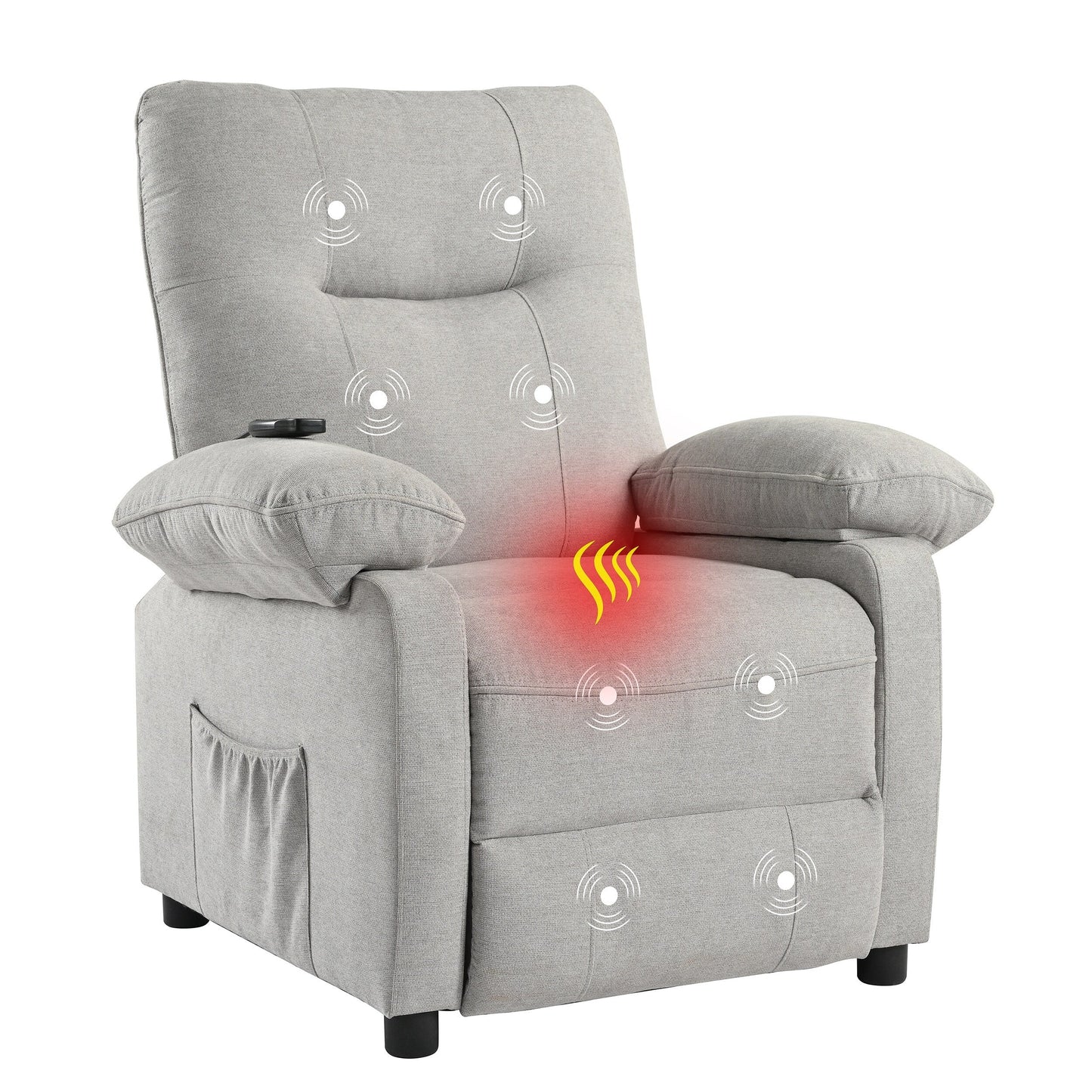 Poltrona reclinabile manuale nera con massaggio, calore, rivestimento in tessuto robusto e design portatile per il soggiorno