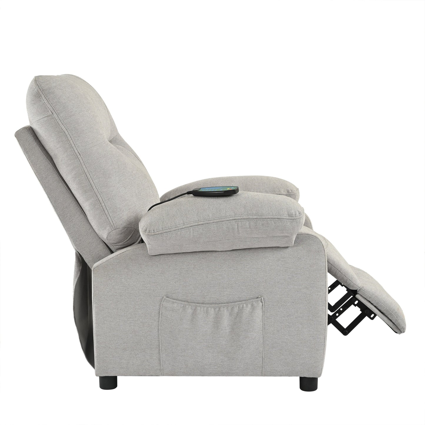 Poltrona reclinabile manuale nera con massaggio, calore, rivestimento in tessuto robusto e design portatile per il soggiorno