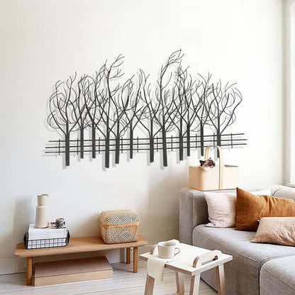 Decorazione da parete in metallo nero con campo di alberi