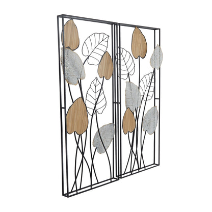 Decorazione da parete in foglia di metallo nero con cornice nera (set da 2)