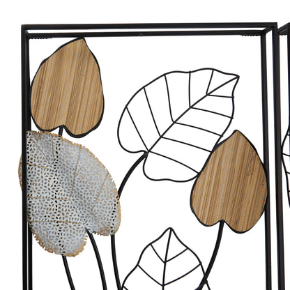 Decorazione da parete in foglia di metallo nero con cornice nera (set da 2)