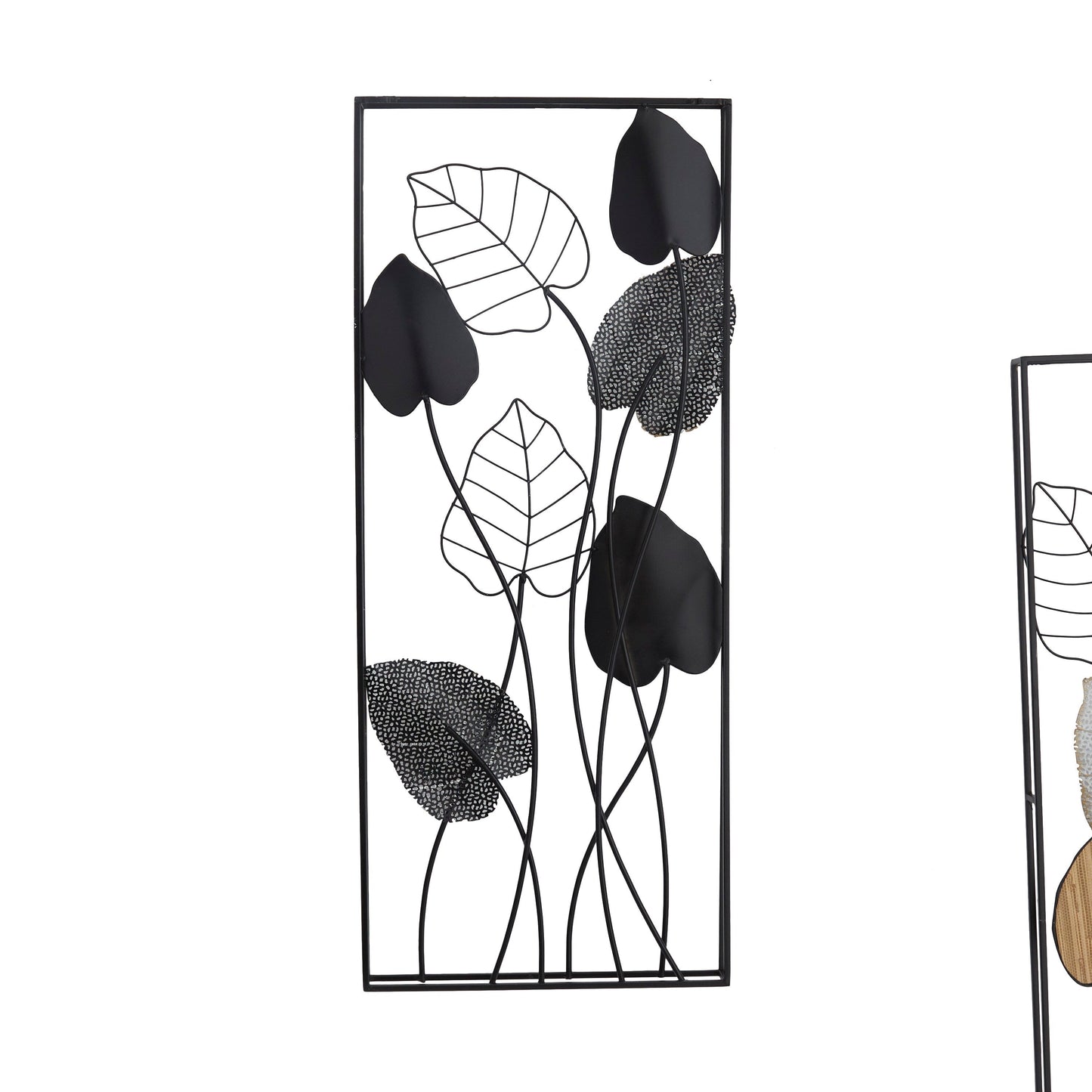 Decorazione da parete in foglia di metallo nero con cornice nera (set da 2)